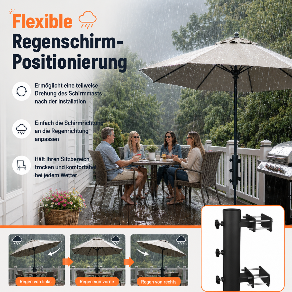 🌂 Verstellbare Terrassenschirm-Geländerklemme