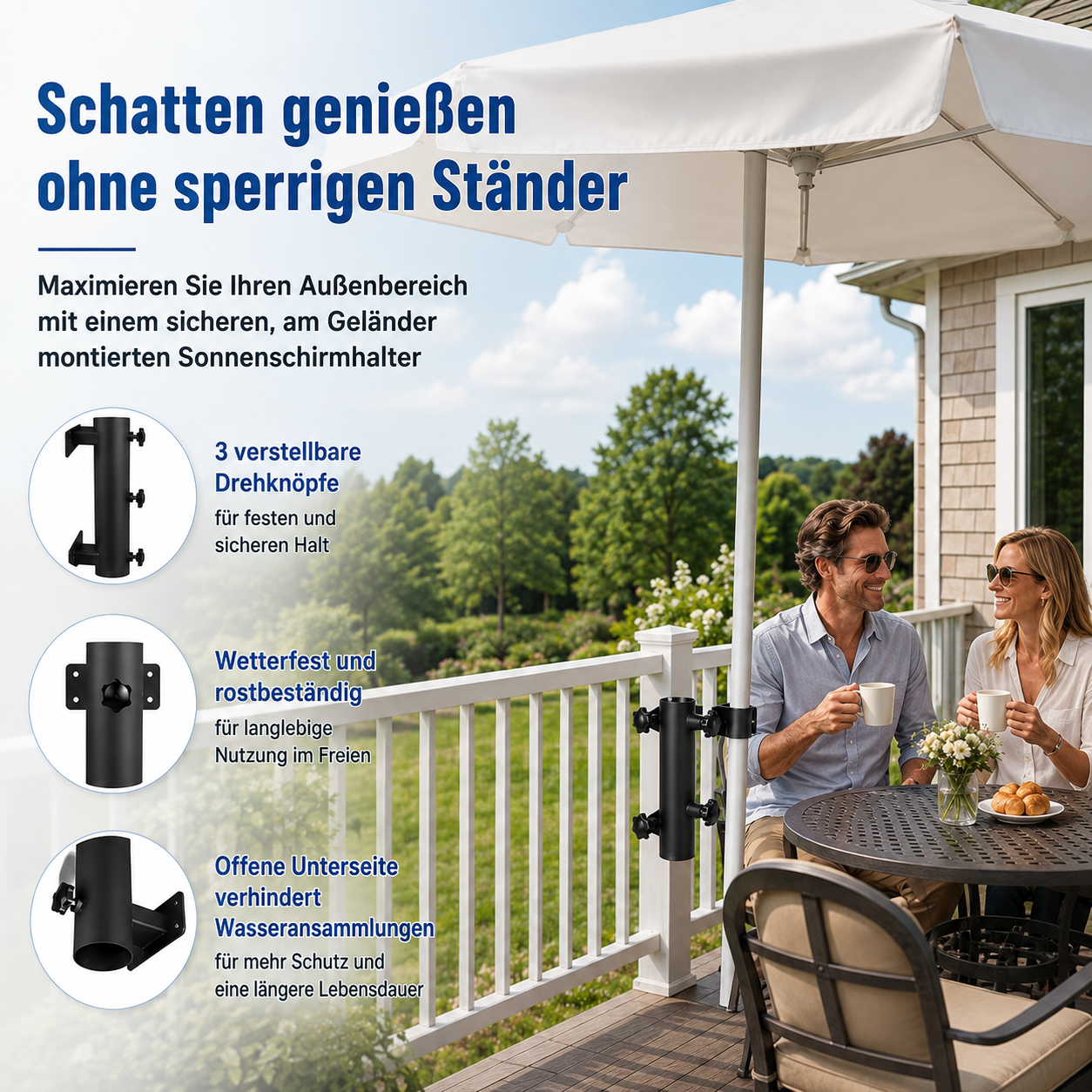 🌂 Verstellbare Terrassenschirm-Geländerklemme