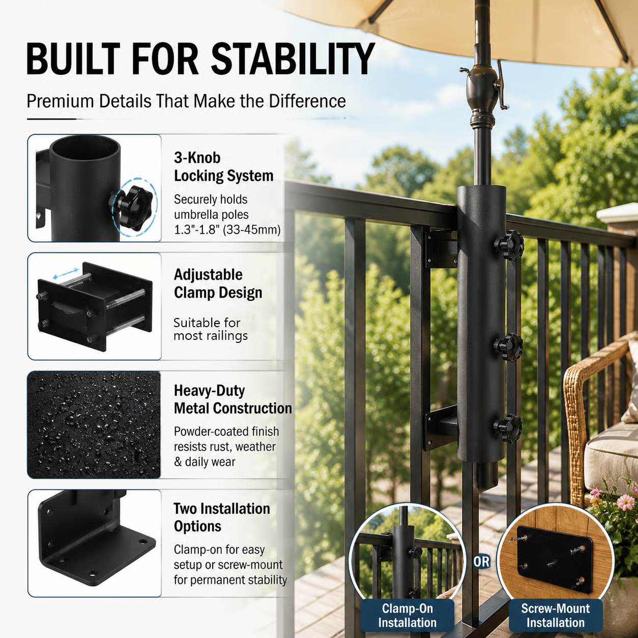 🌂 Adjustable Patio Umbrella Mount Clamp